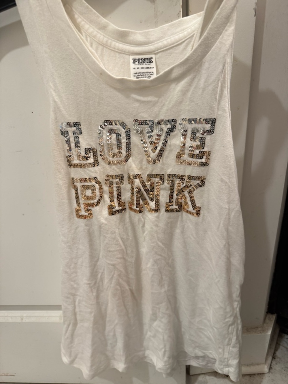 PINK Victoria's Secret White Sequin Logo Tank